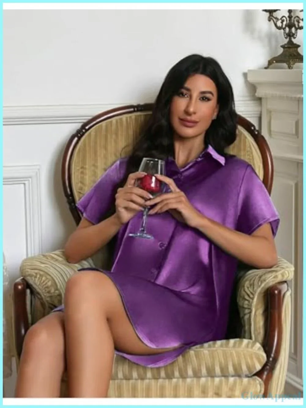 Ekouaer Satin Nightgown Silk Sleepshirt Button Down Short Sleeve